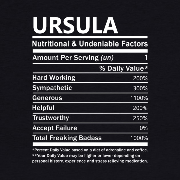 Ursula Name T Shirt - Ursula Nutritional and Undeniable Name Factors Gift Item Tee by nikitak4um